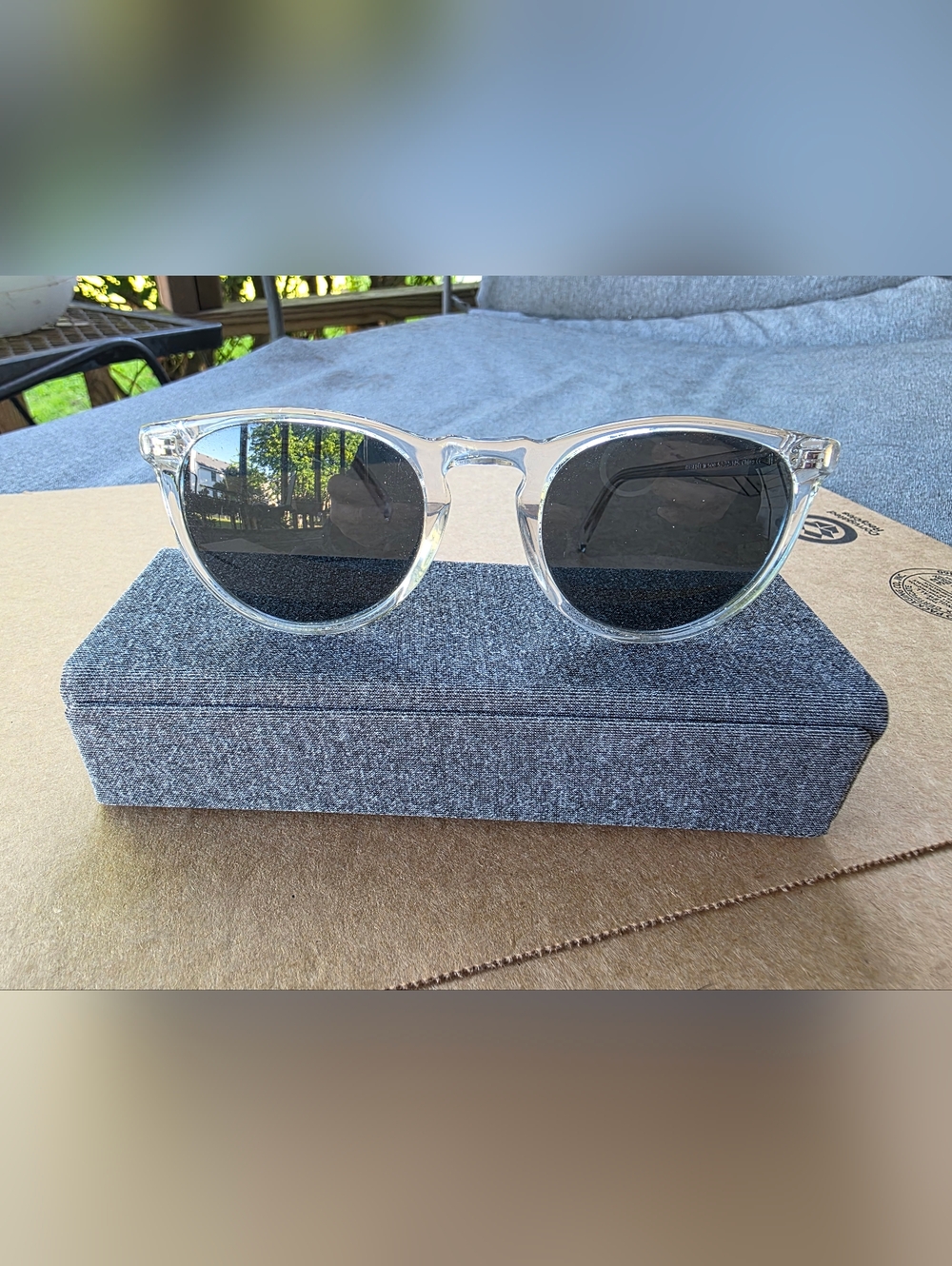 Warby Parker Clear Frame Black Lens Men's Sunglasses - Minimalist Style